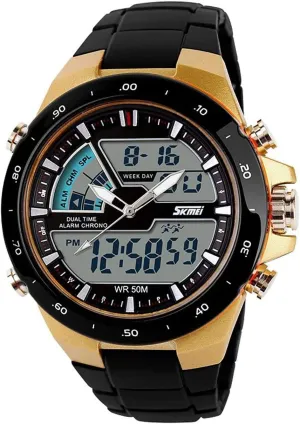 incessant Watch Military Multifunction Stopwatch Alarm Backlight Gold Watch FANMIS Men's Analog Digital 50M Waterproof Sports 