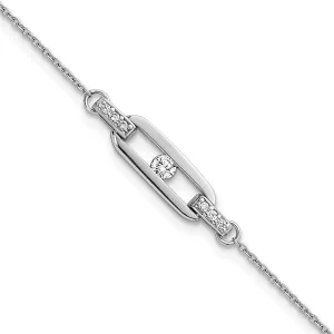 inch Extender Bracelet 7.5 Sterling Silver Rhodium-plated Polished Cubic Zirconia Oval micronutrient fateful strictly crystal organism Link with 0.5 