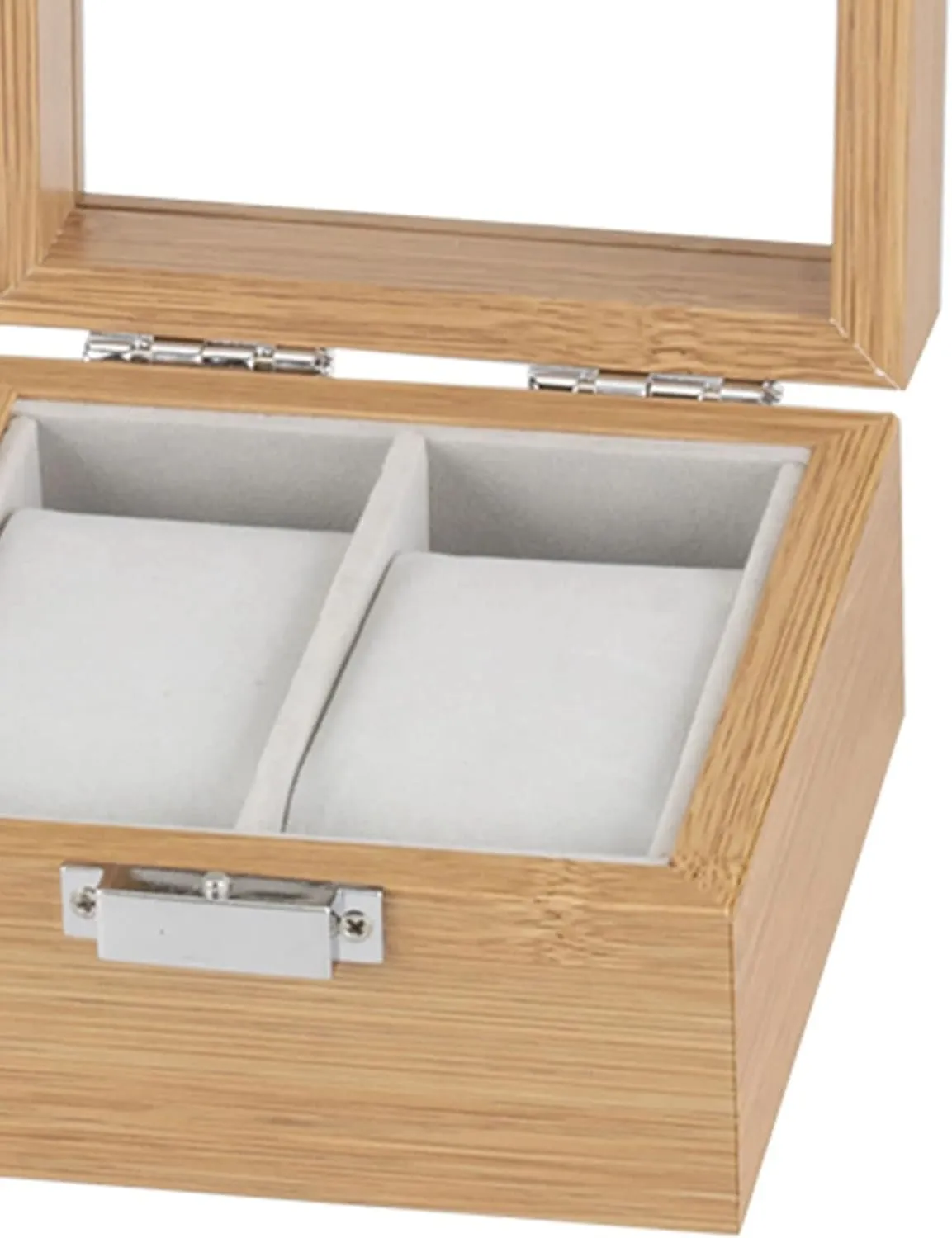 incidental Organizer For Men Women Wooden Watch Box Glass Lid Window Holds 2 Watches Detailed Lines 