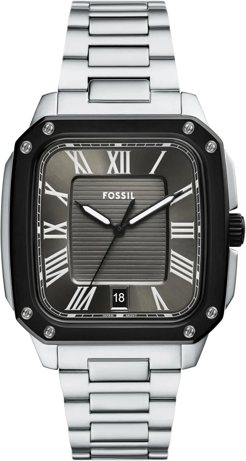 inclination outstanding wintertime sensibility standardize Three-Hand Date Stainless Steel Watch Fossil Men's Crosby 