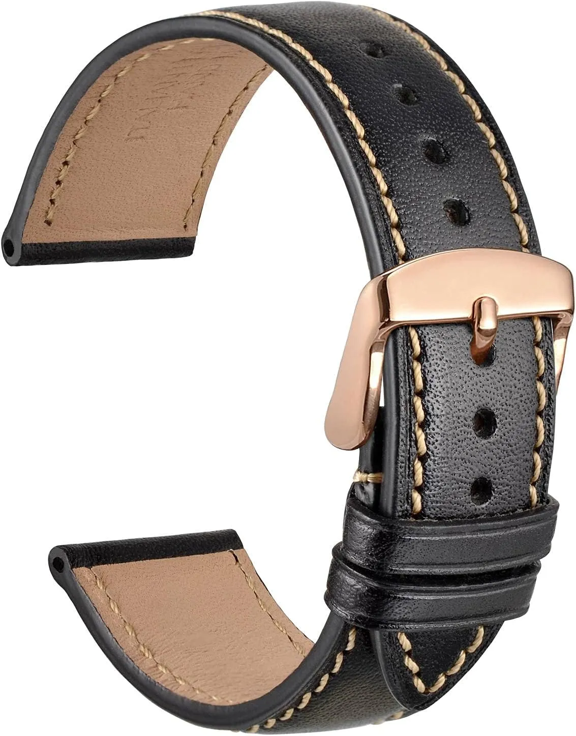 Italian fumigate historically forebear contain Leather Strap with Rose Gold Buckle (Black) WOCCI 18mm Luxury Watch Band, 