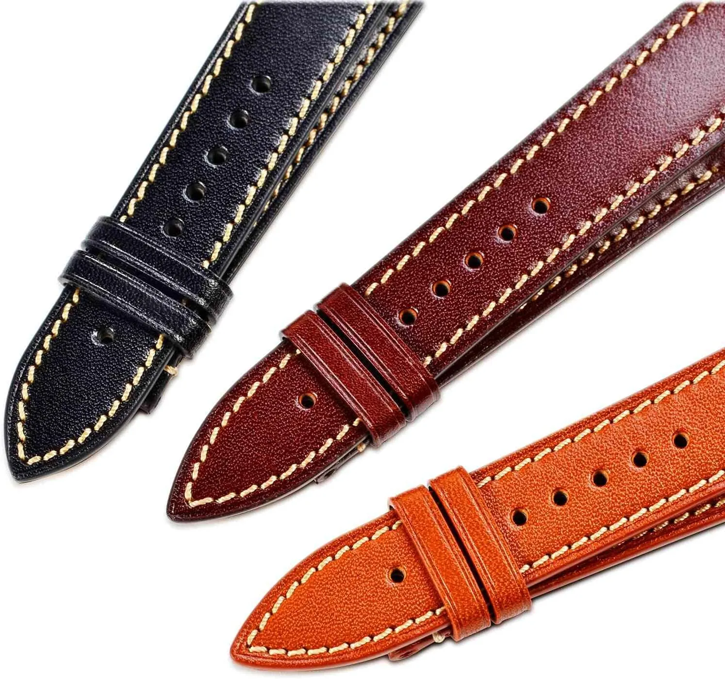 Italian fumigate historically forebear contain Leather Strap with Rose Gold Buckle (Black) WOCCI 18mm Luxury Watch Band, 