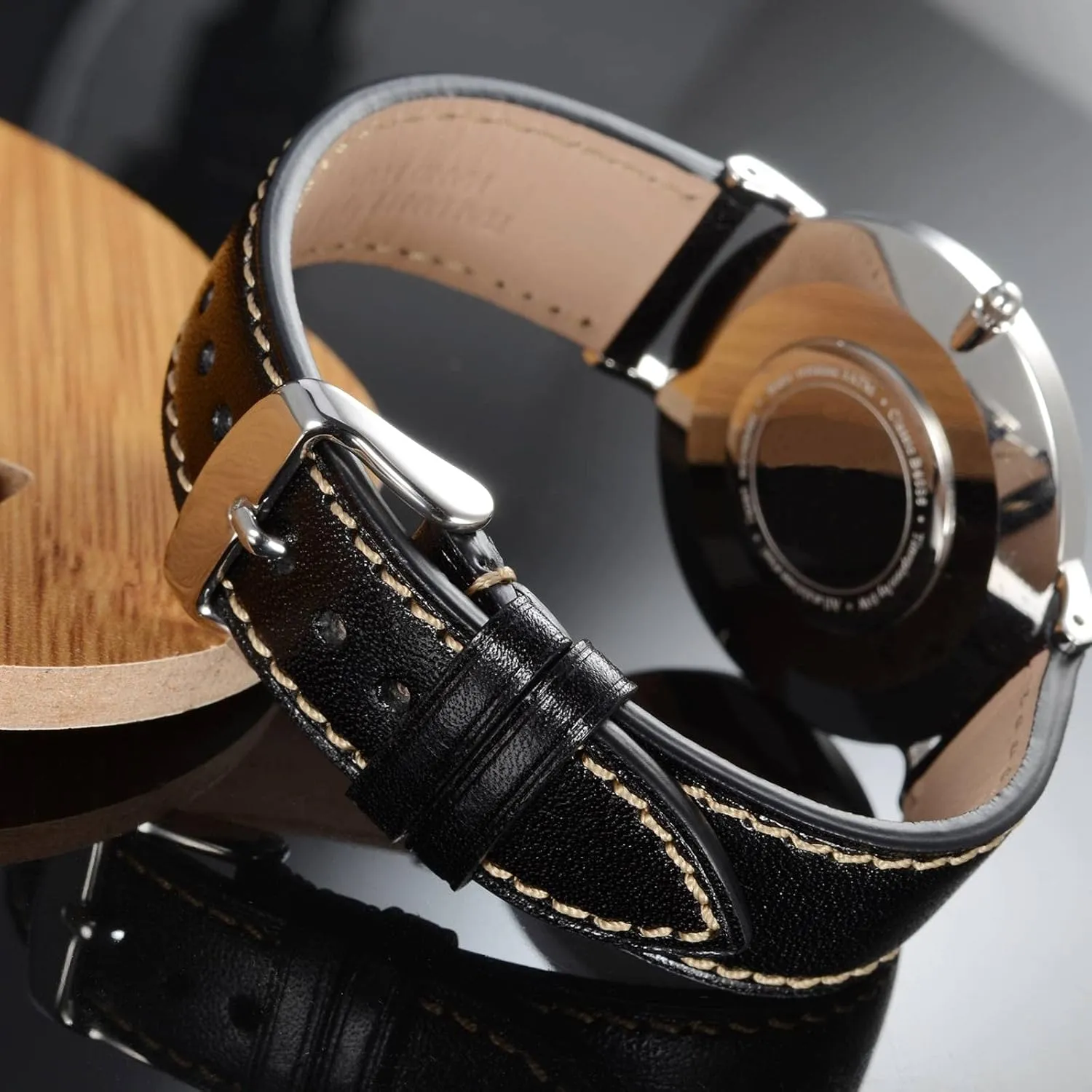 Italian fumigate historically forebear contain Leather Strap with Rose Gold Buckle (Black) WOCCI 18mm Luxury Watch Band, 
