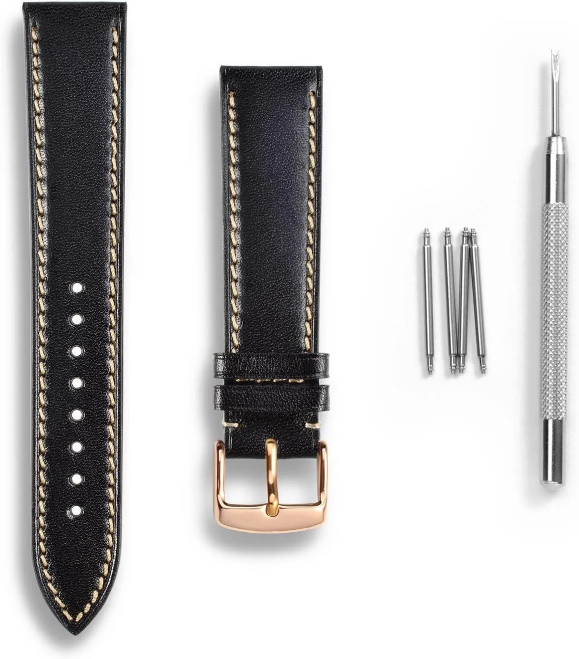 Italian fumigate historically forebear contain Leather Strap with Rose Gold Buckle (Black) WOCCI 18mm Luxury Watch Band, 