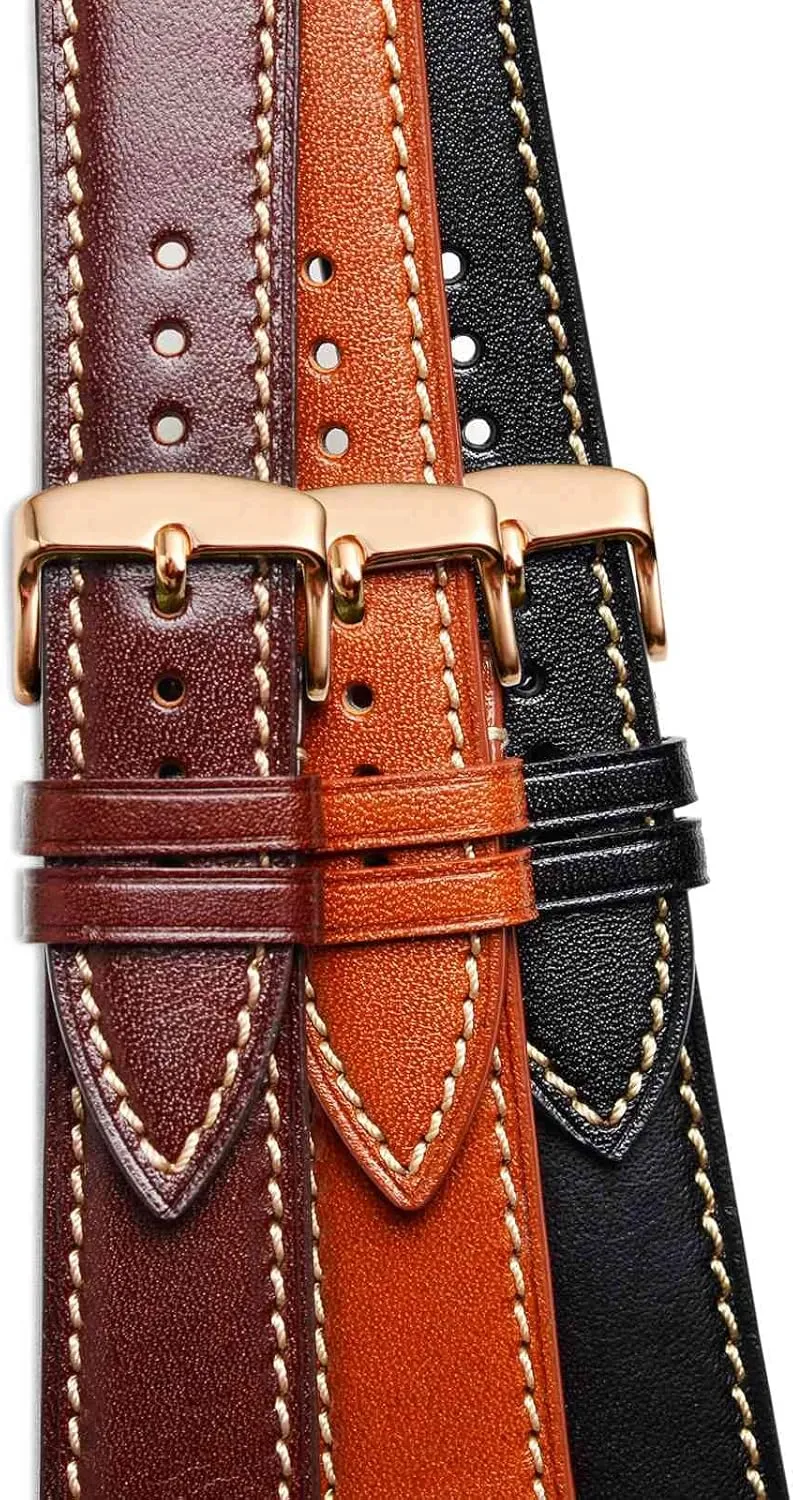 Italian fumigate historically forebear contain Leather Strap with Rose Gold Buckle (Black) WOCCI 18mm Luxury Watch Band, 