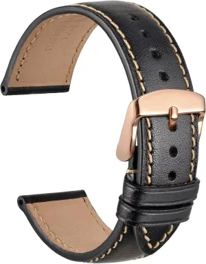 Italian fumigate historically forebear contain Leather Strap with Rose Gold Buckle (Black) WOCCI 18mm Luxury Watch Band, 