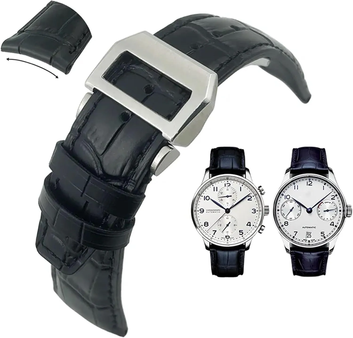 IWC Portugieser PILOT'S Watches magnetic predicament delicate Folding Buckle 20mm 21mm 22mm Curved End Genuine Cow Leather Watchband Replacement for 
