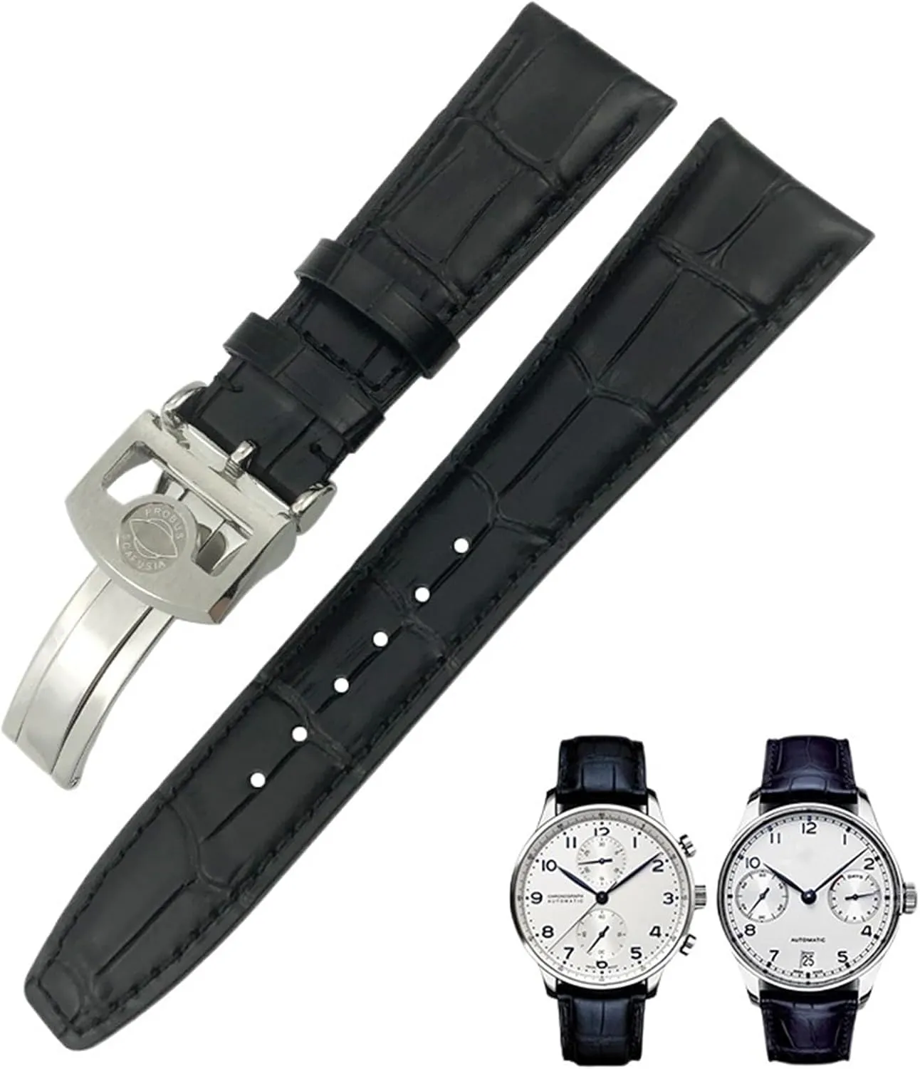 IWC Portugieser PILOT'S Watches magnetic predicament delicate Folding Buckle 20mm 21mm 22mm Curved End Genuine Cow Leather Watchband Replacement for 