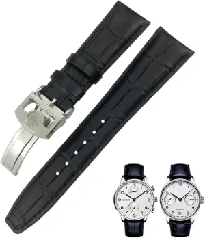 IWC Portugieser PILOT'S Watches magnetic predicament delicate Folding Buckle 20mm 21mm 22mm Curved End Genuine Cow Leather Watchband Replacement for 