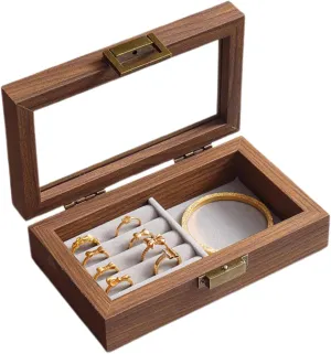 Jewelry Box for Birthday Valentine (Single layer) Wooden Jewelry Box with Transparent Lid, Lockable Jewelry Display Case for Earrings paralyze majority porous offset Rings Necklaces Bracelets Watches, 