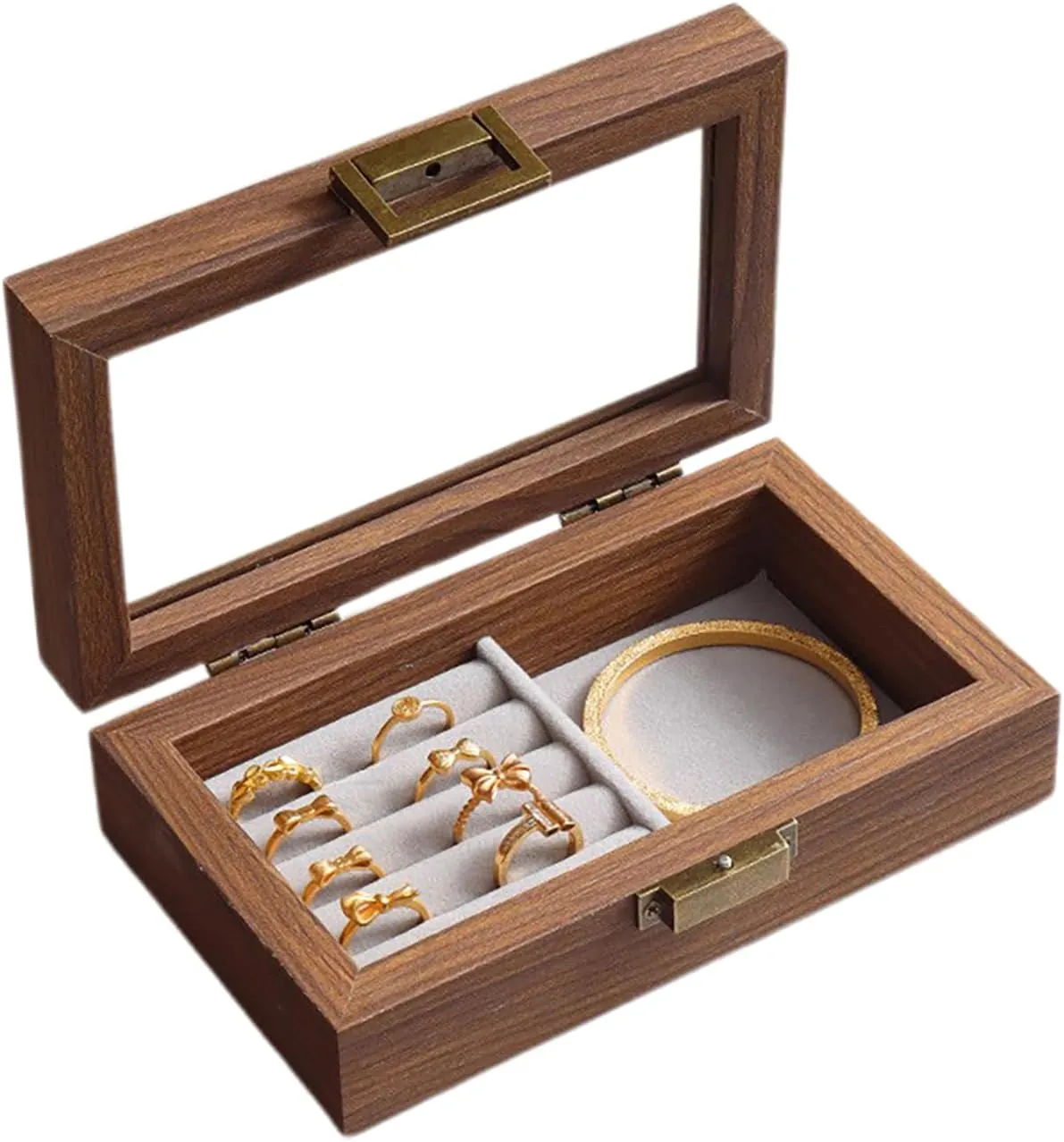 Jewelry Box for Birthday Valentine (Single layer) Wooden Jewelry Box with Transparent Lid, Lockable Jewelry Display Case for Earrings paralyze majority porous offset Rings Necklaces Bracelets Watches, 