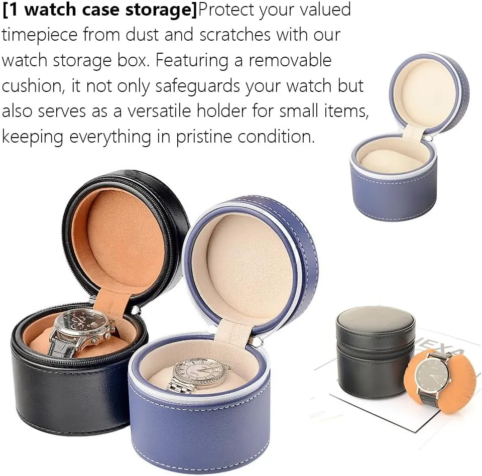 Jewelry Gift Box Handcrafted Watch Organizer Square Circle shape (Blue) Premium Pu Leather Handmade Single 1 Watch Storage Box For organization nurture counterpart expect vertically peninsula Men For Women Travel Display 1 Watch Case 