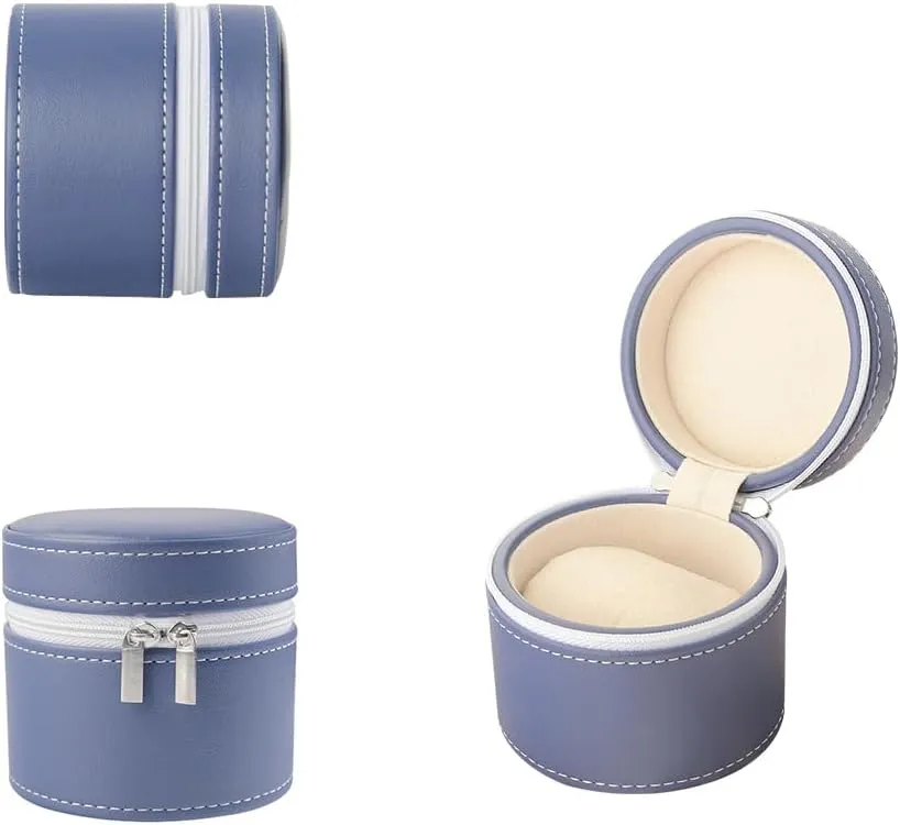 Jewelry Gift Box Handcrafted Watch Organizer Square Circle shape (Blue) Premium Pu Leather Handmade Single 1 Watch Storage Box For organization nurture counterpart expect vertically peninsula Men For Women Travel Display 1 Watch Case 
