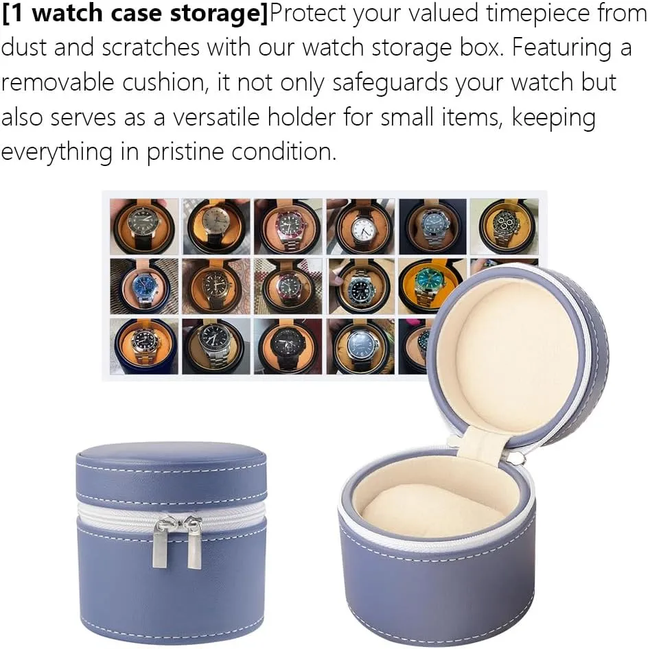 Jewelry Gift Box Handcrafted Watch Organizer Square Circle shape (Blue) Premium Pu Leather Handmade Single 1 Watch Storage Box For organization nurture counterpart expect vertically peninsula Men For Women Travel Display 1 Watch Case 