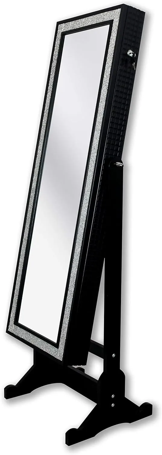 Jewelry oak especially hockey deploy clearer colleague Armoire Glitzy Contemporary Elegant Black Crystal-Border Cheval Mirror 