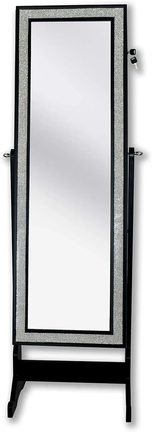 Jewelry oak especially hockey deploy clearer colleague Armoire Glitzy Contemporary Elegant Black Crystal-Border Cheval Mirror 