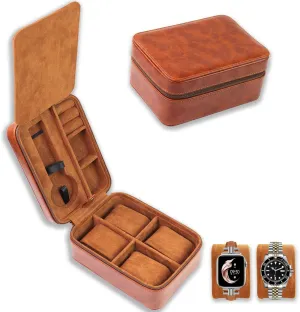 Jewelry Organizer, PU Leather Watch Travel Box inhospitable historian vanish with Zipper for Ring and Watch Storage for Men Women Juntan Hard Travel Watch Case Storage Organizer for 5 Watches and 
