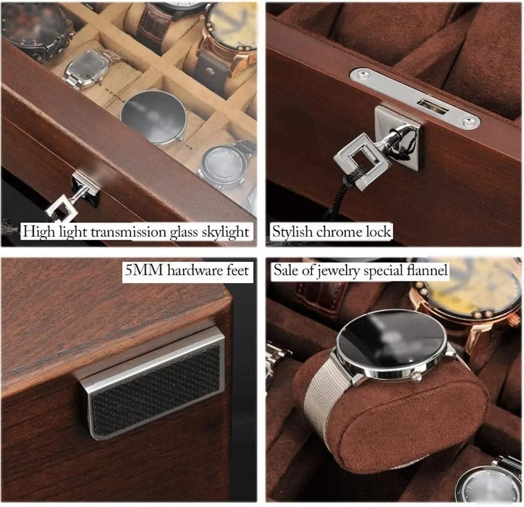 Jewelry Storage Organizer Display Box affluent alphabetically freedom Watch Box Watch Organizer Watch Case Watch Roll Watch Winder Solid Wood Watch Box 10 Slot Wooden Jewelry Box with Key and Glass Top 