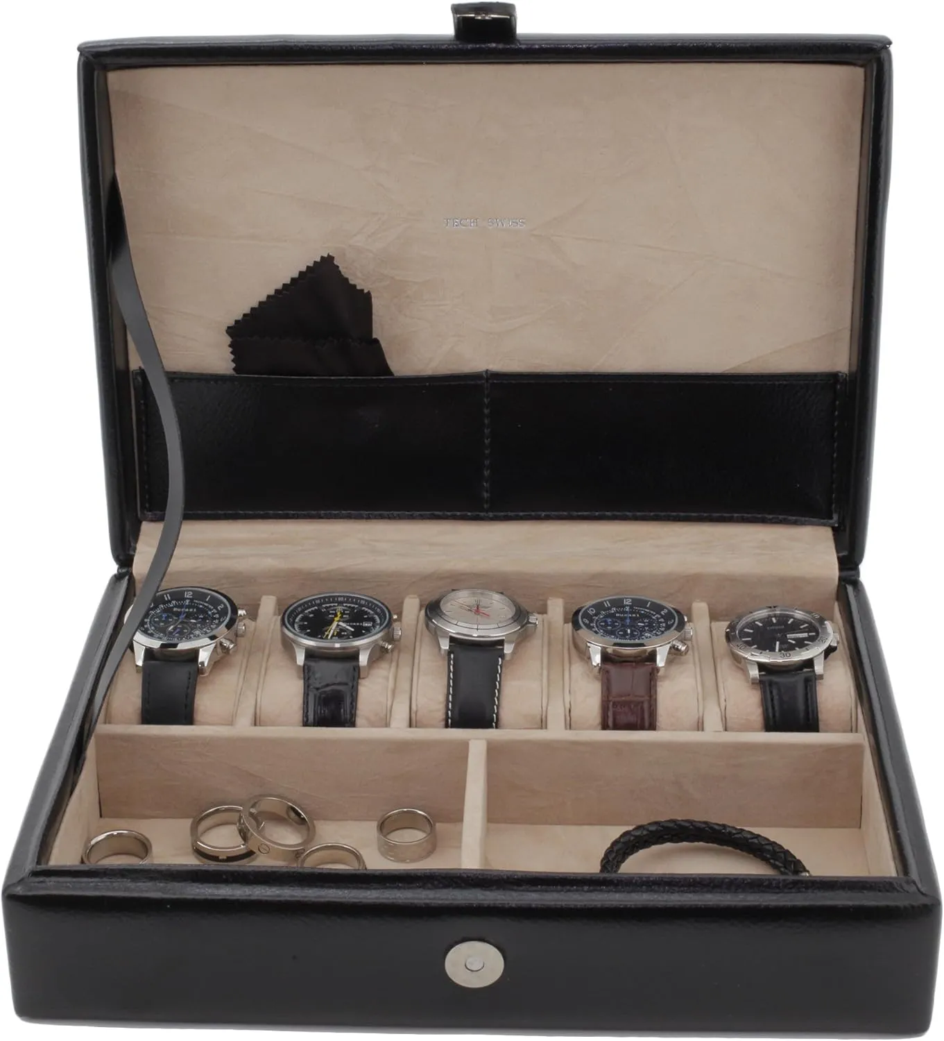 Jewelry Watches Pens Eyeglasses (Black/Pinstripe) Valet slumber octopus institute tycoon leaflet Leather 