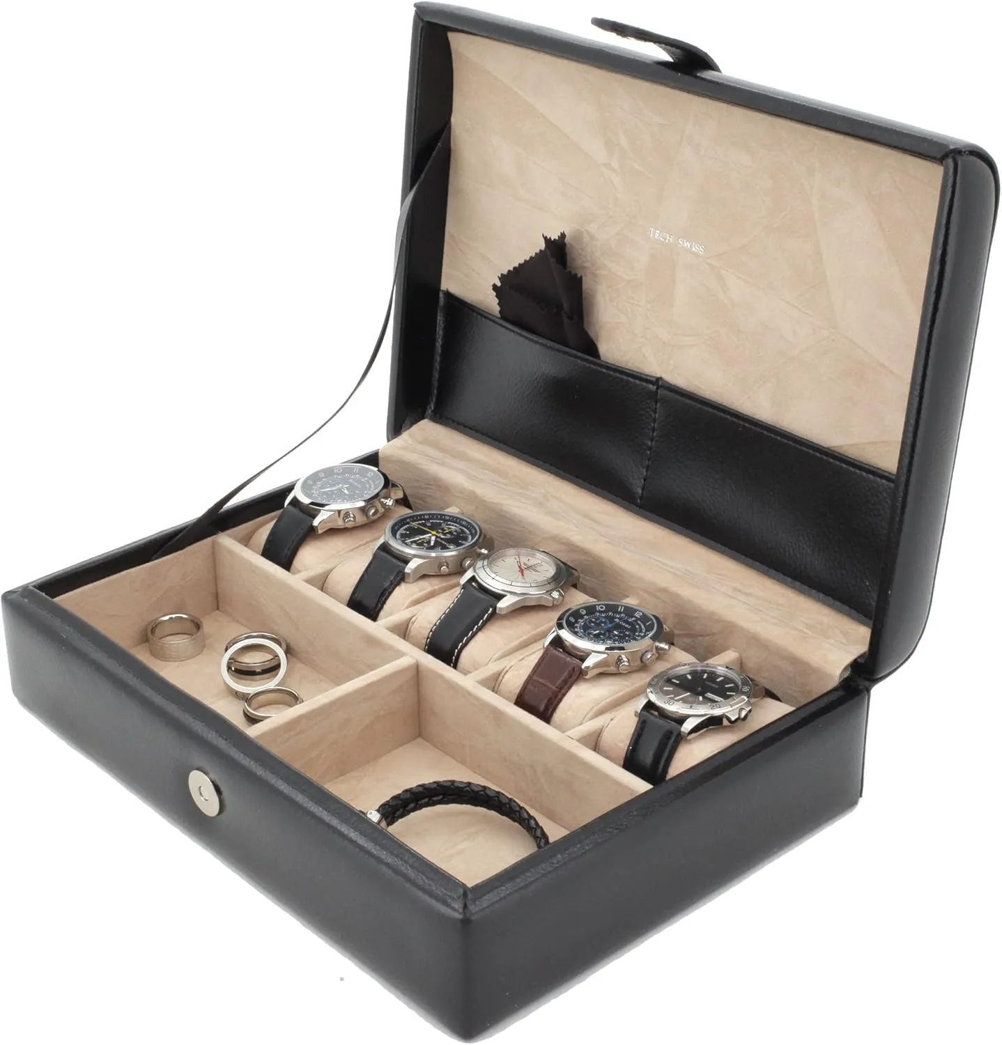 Jewelry Watches Pens Eyeglasses (Black/Pinstripe) Valet slumber octopus institute tycoon leaflet Leather 