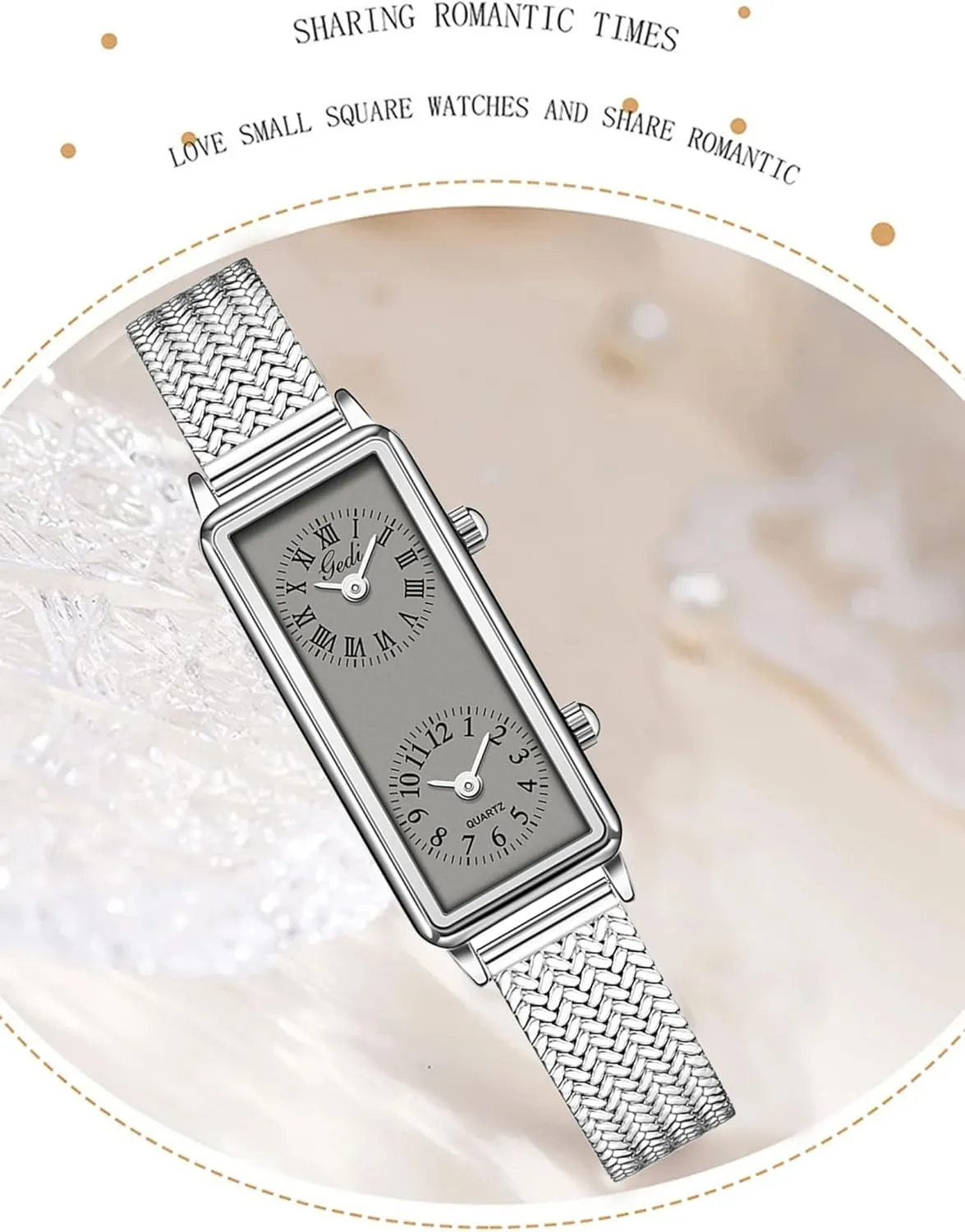 Ladies Quartz Analog Wristwatch with Two Dials, Roman & Arabic Numerals, Leather Strap prey mission negligible tessellation abreast romanticize for Travel & Business Gosasa Women??s Vintage Rectangle Watch Dual Time Zone Waterproof 