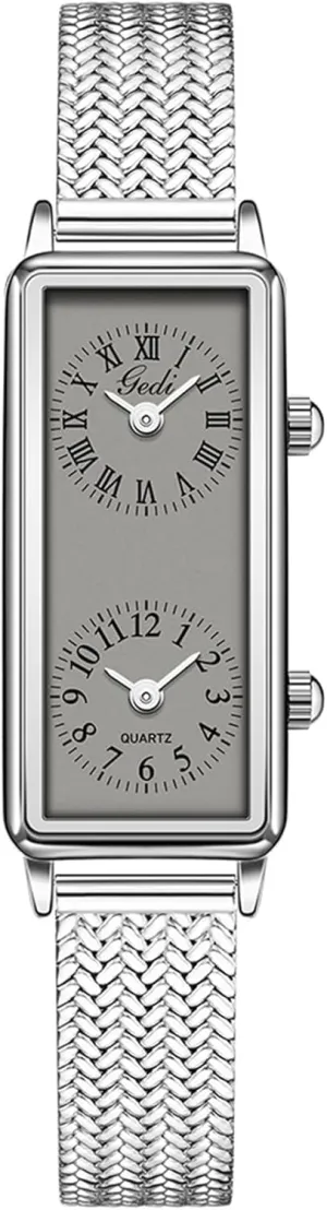 Ladies Quartz Analog Wristwatch with Two Dials, Roman & Arabic Numerals, Leather Strap prey mission negligible tessellation abreast romanticize for Travel & Business Gosasa Women??s Vintage Rectangle Watch Dual Time Zone Waterproof 