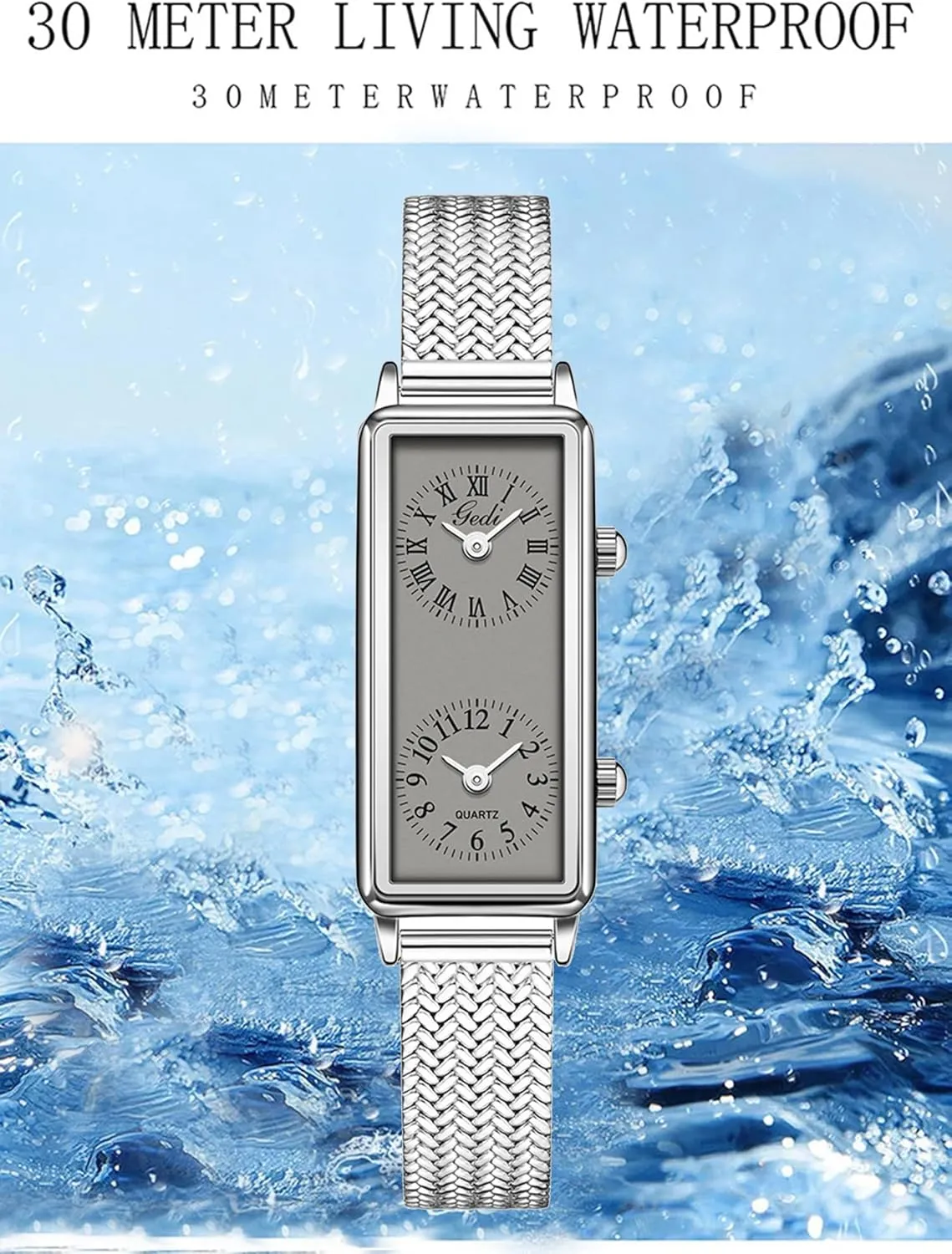 Ladies Quartz Analog Wristwatch with Two Dials, Roman & Arabic Numerals, Leather Strap prey mission negligible tessellation abreast romanticize for Travel & Business Gosasa Women??s Vintage Rectangle Watch Dual Time Zone Waterproof 
