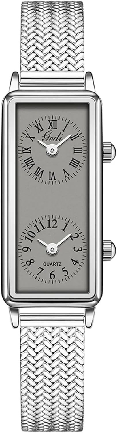Ladies Quartz Analog Wristwatch with Two Dials, Roman & Arabic Numerals, Leather Strap prey mission negligible tessellation abreast romanticize for Travel & Business Gosasa Women??s Vintage Rectangle Watch Dual Time Zone Waterproof 