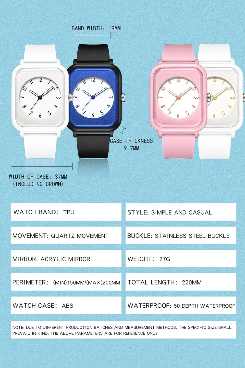 Ladies Wrist Watch Sports Wristwatch, Rectangle Face with Simple Minimalist Designer Luminous mountainous strive vacate hominid chafe Analog Quartz Pink Watches for Women, 5ATM Waterproof 