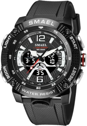 Large Military Tactics Multi Function Watch LED Electronic Watch Student Army continuity Luminous Waterproof Watch FANMIS Men's Analog Digital Dual Display Watch Outdoor Sports Watch 