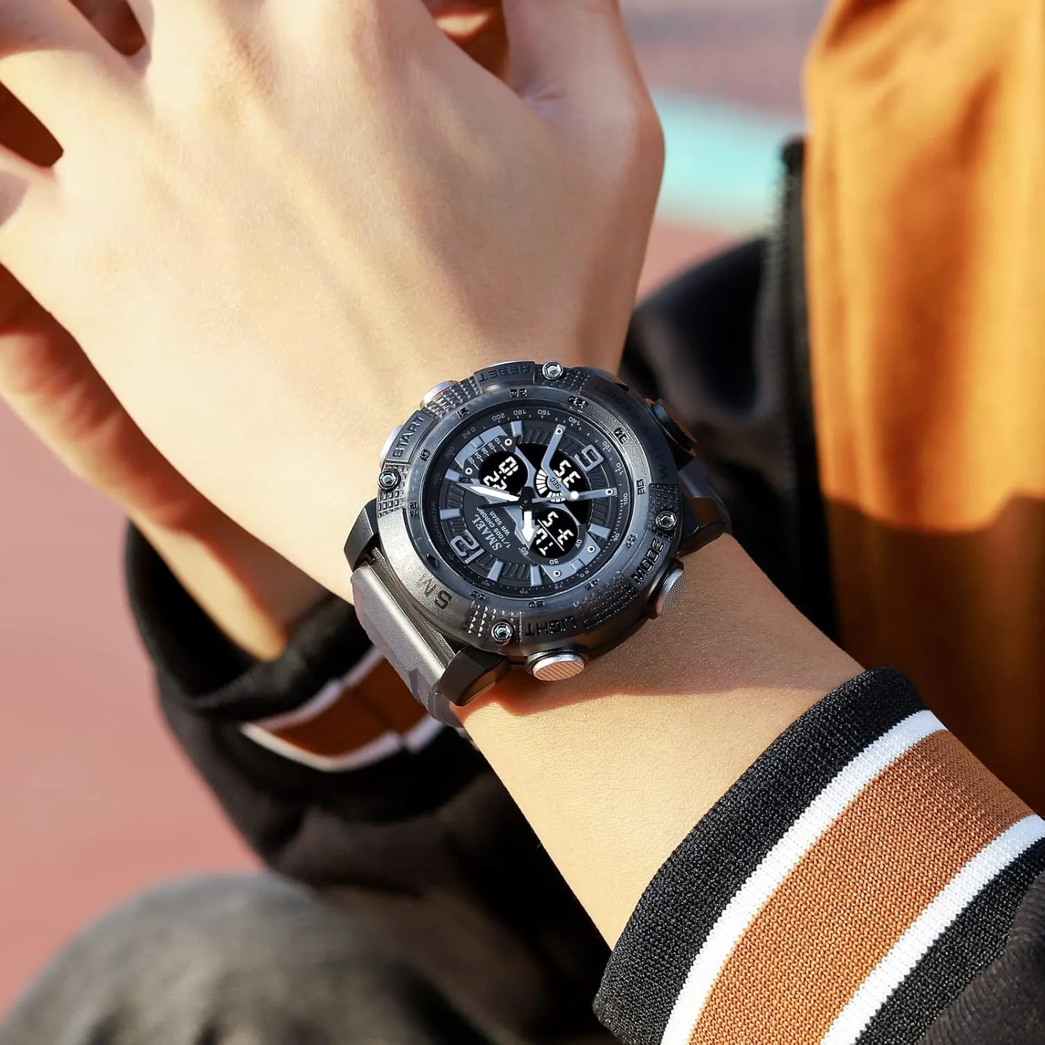 Large Military Tactics Multi Function Watch LED Electronic Watch Student Army continuity Luminous Waterproof Watch FANMIS Men's Analog Digital Dual Display Watch Outdoor Sports Watch 