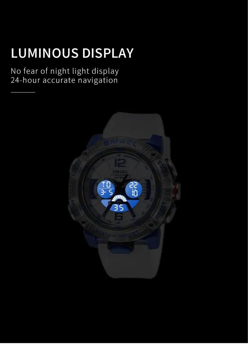 Large Military Tactics Multi Function Watch LED Electronic Watch Student Army continuity Luminous Waterproof Watch FANMIS Men's Analog Digital Dual Display Watch Outdoor Sports Watch 