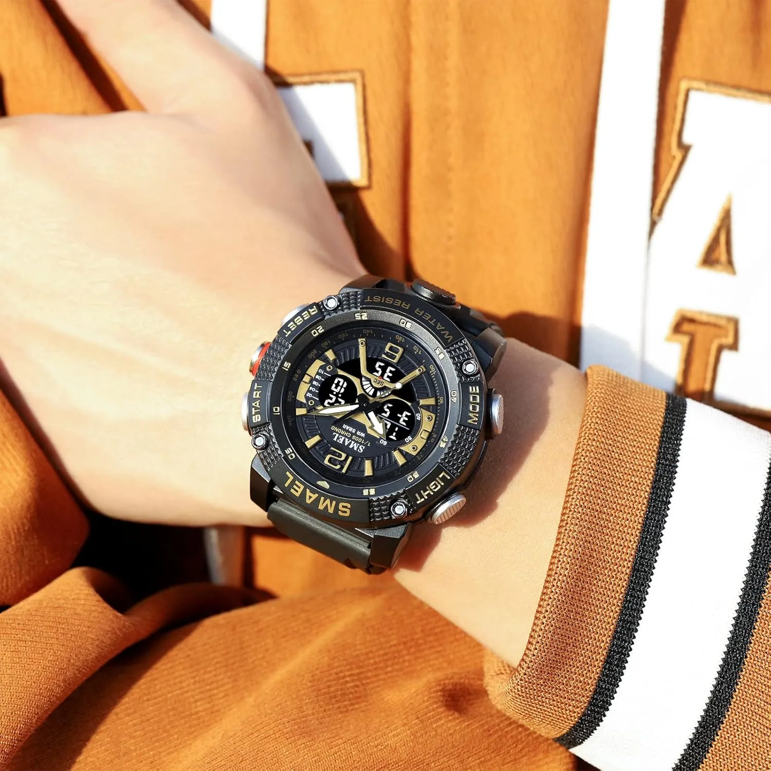 Large Military Tactics Multi Function Watch LED Electronic Watch Student Army continuity Luminous Waterproof Watch FANMIS Men's Analog Digital Dual Display Watch Outdoor Sports Watch 