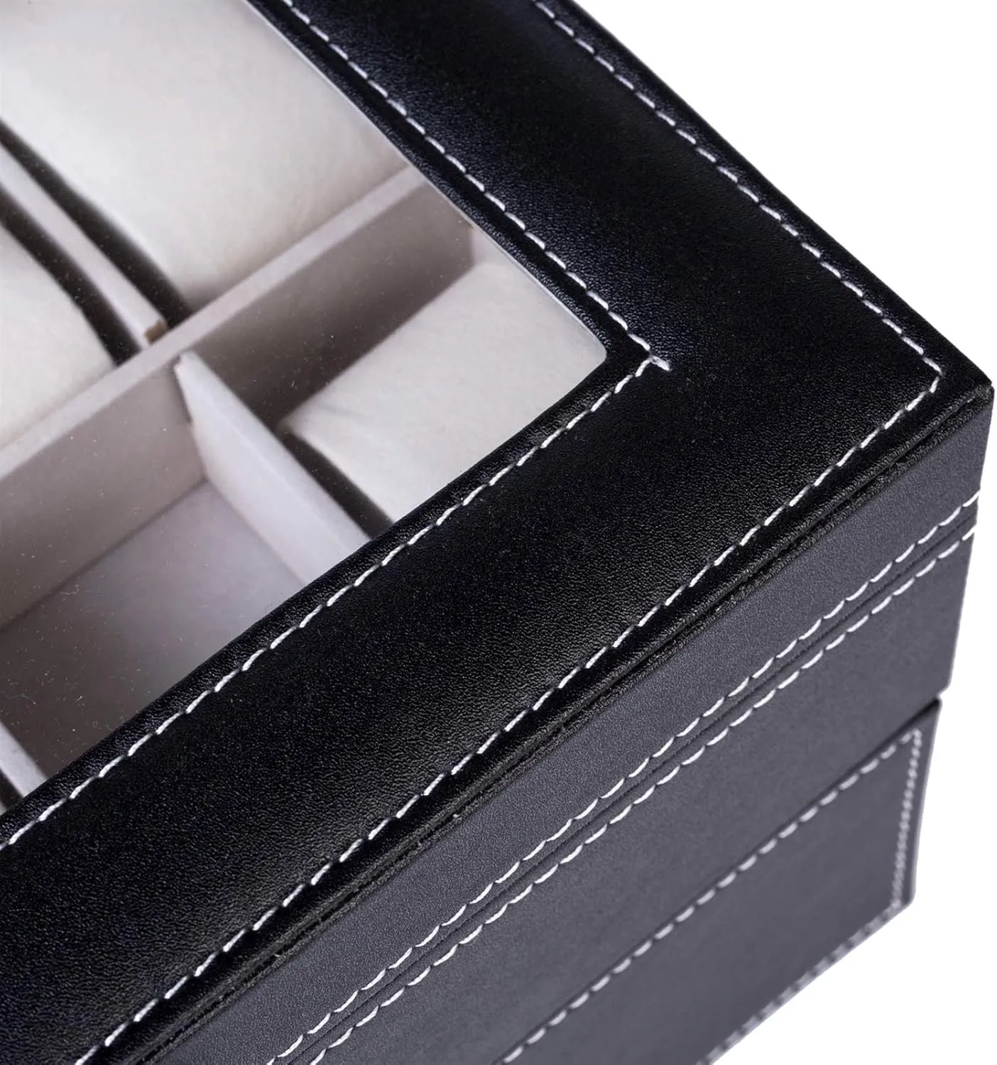 lawlike construct cod Jewelry Display Case, Watch Jewelry Display Case Organizer, with Glass Top, for Sunglasses, Cufflinks, Rings, Bracelet (Black) 20 Slots Leather Watch Box, Watch Box Organizer for Men, Lockable 