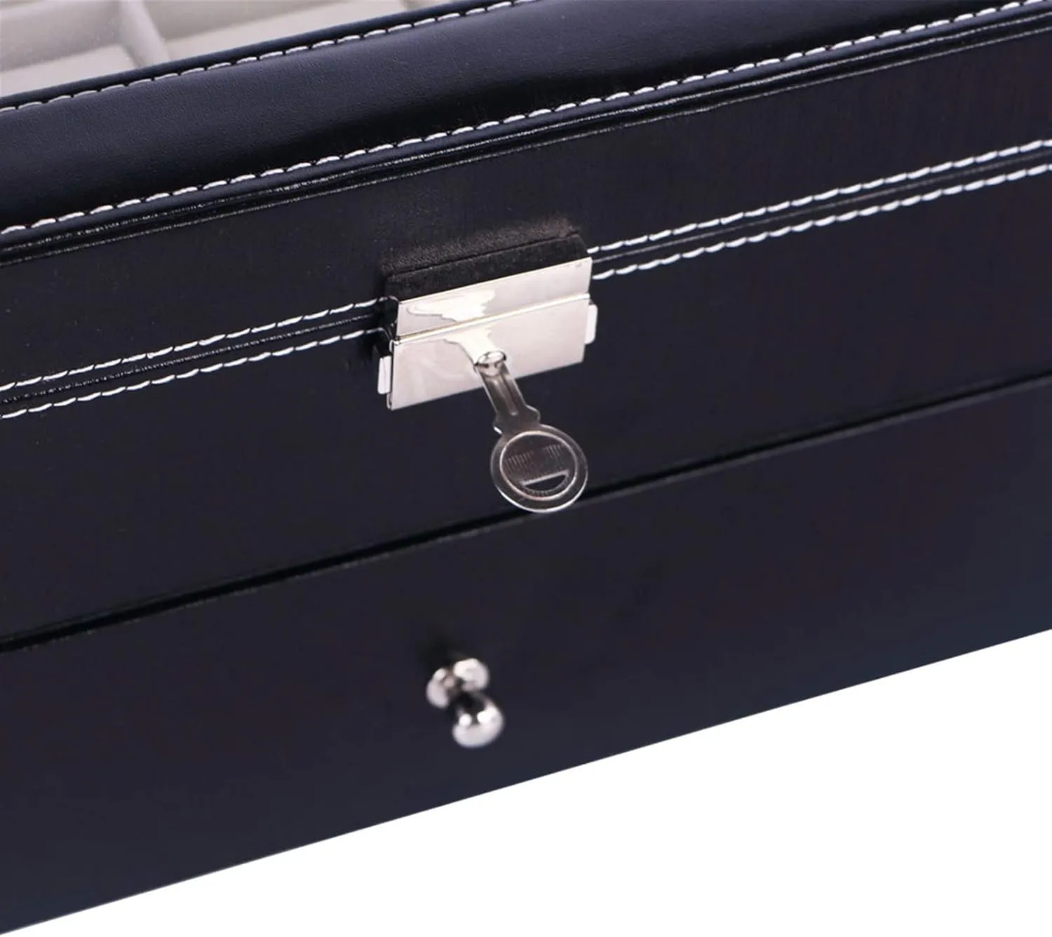 lawlike construct cod Jewelry Display Case, Watch Jewelry Display Case Organizer, with Glass Top, for Sunglasses, Cufflinks, Rings, Bracelet (Black) 20 Slots Leather Watch Box, Watch Box Organizer for Men, Lockable 