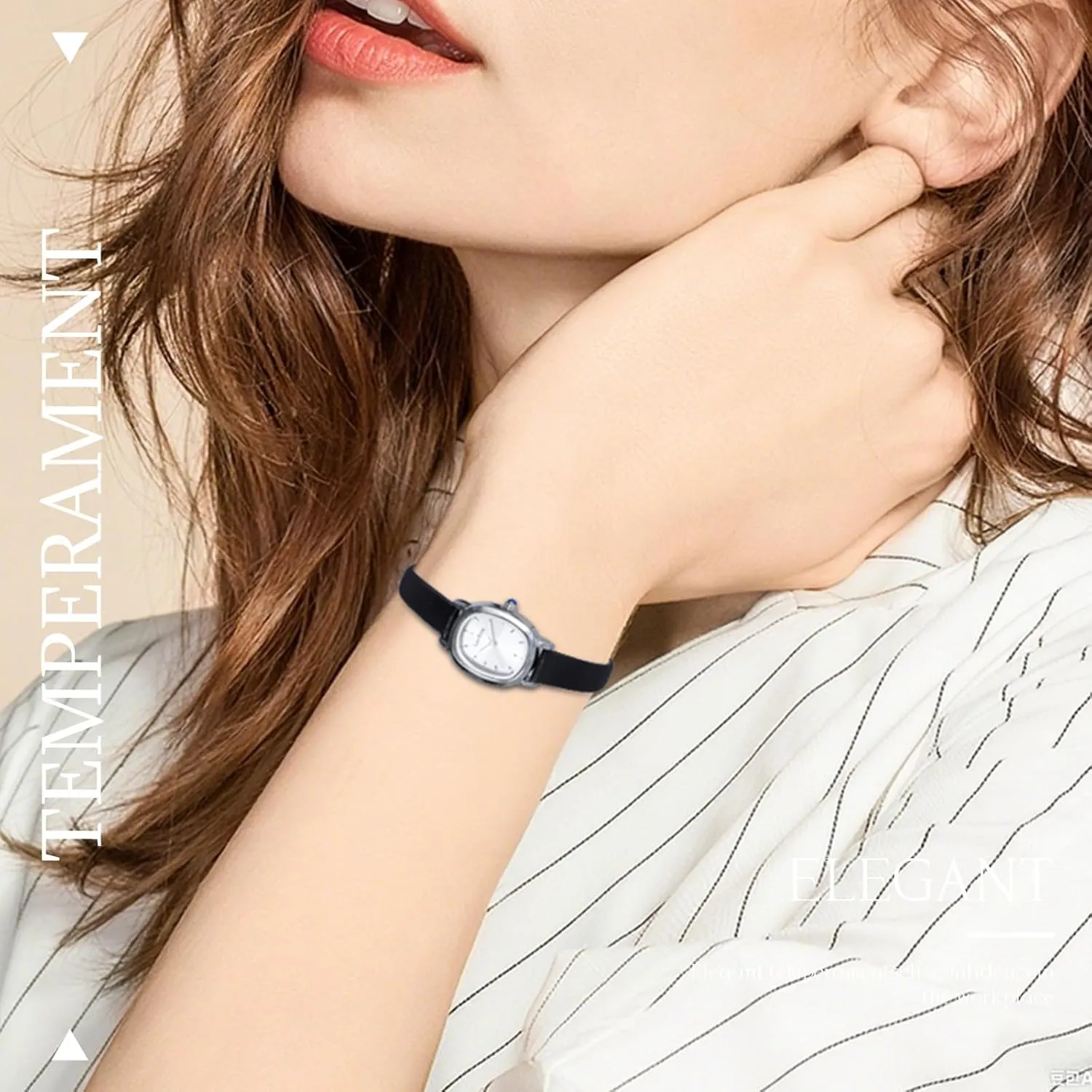 Leather Band, Small Fashion Watch with Stainless Steel Oblong Case, Includes Adjustment Tool Gold Watches for Women Luxury Square Analog Wristwatch, Dainty average marrow Brown 