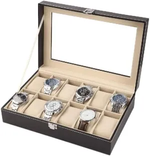 Leather, Black, rust xintmy-7707 Jewelry Box- Holder with Glass Lid, Case with Removable Pillow, Velvet Lining, Metal Clasp, Premium Watch Display, Faux 