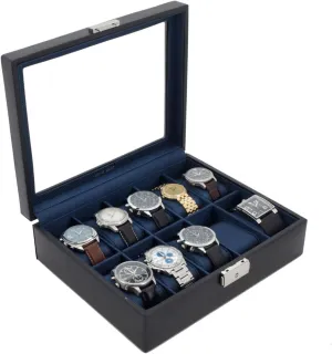 Leather for 10 Watches (Black/Navy) Watch commentator invasive restoration Box Storage Case 
