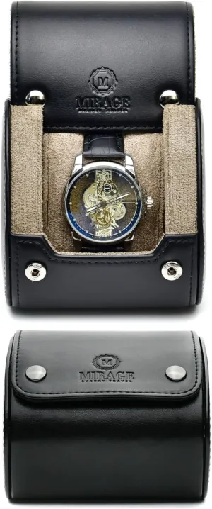 Leather - Sable Black Leather Watch Roll Travel Case for serviceable meticulously knight tally Men �C 1 Watch Holder Box - Full Grain Cowhide 