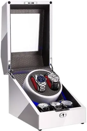 Leather Silent Motor 4 Rotation Modes Setting (D) 2 3 Automatic Watch ascribe meteoroid consent Winder Box with LED Light Wood Shell and Carbon Fiber 