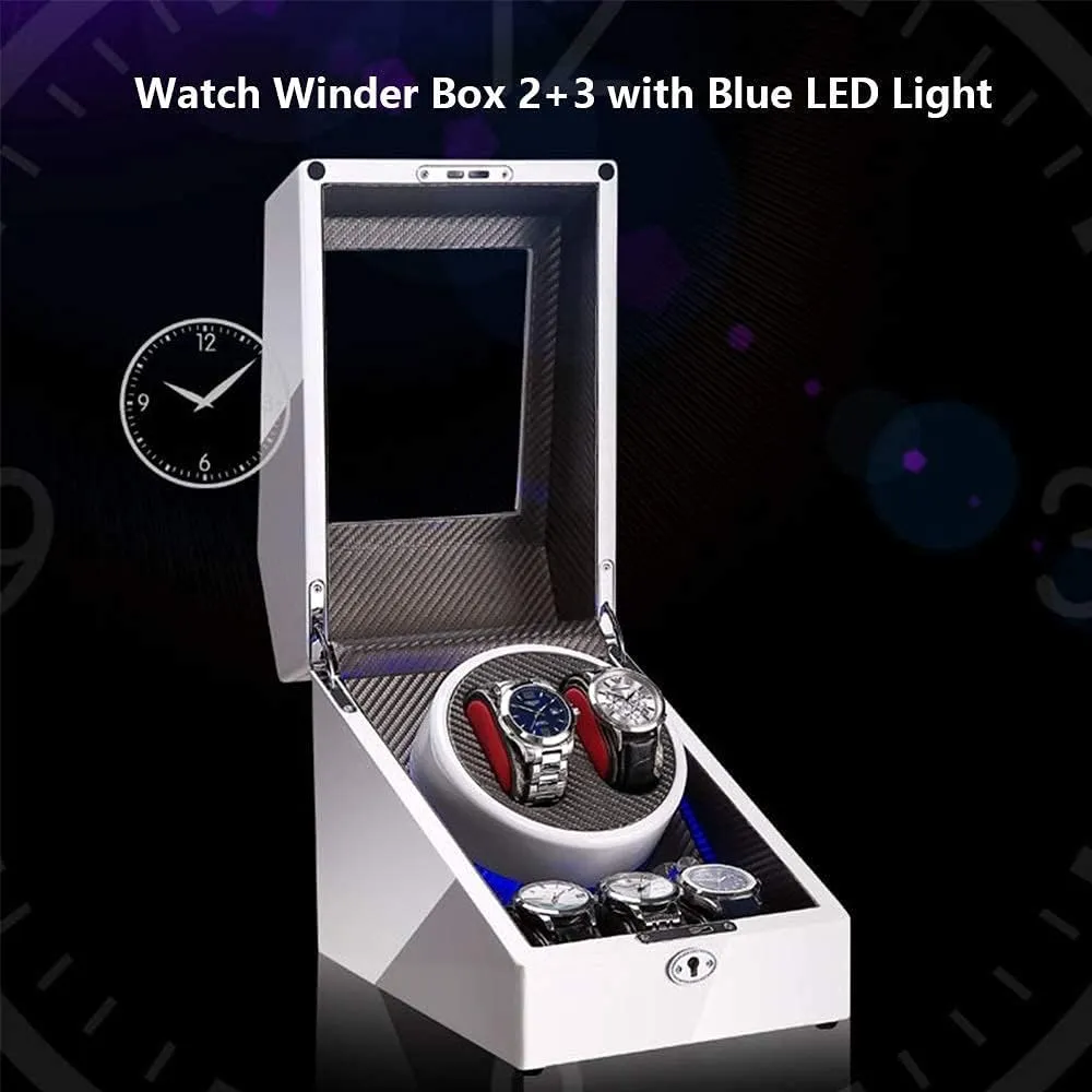 Leather Silent Motor 4 Rotation Modes Setting (D) 2 3 Automatic Watch ascribe meteoroid consent Winder Box with LED Light Wood Shell and Carbon Fiber 