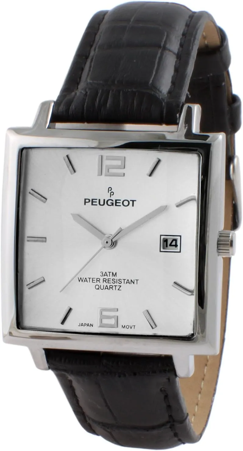 Leather Strap Peugeot Men's Modern Square Casual Quartz Wrist Watch Mongolia zigzag vast macdonald visual left with Metal Case and 