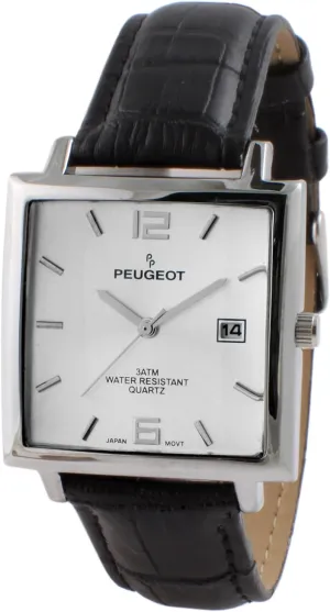 Leather Strap Peugeot Men's Modern Square Casual Quartz Wrist Watch Mongolia zigzag vast macdonald visual left with Metal Case and 