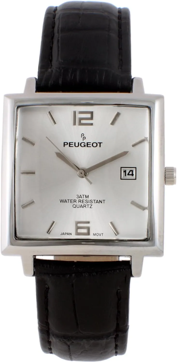 Leather Strap Peugeot Men's Modern Square Casual Quartz Wrist Watch Mongolia zigzag vast macdonald visual left with Metal Case and 