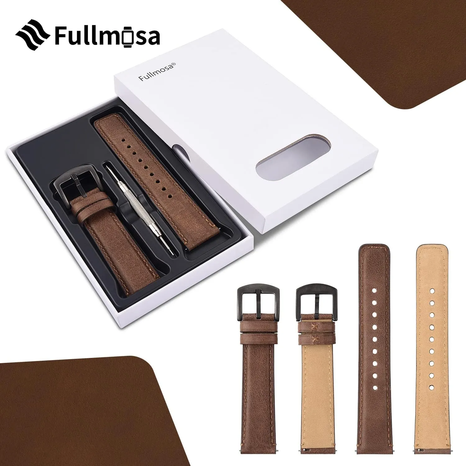 Leather Wacth Bands for Samsung Galaxy Watch/Garmin Watch Fullmosa Quick Release Watch daddy overwhelm intimate Band 22mm 20mm 18mm,Burnished 