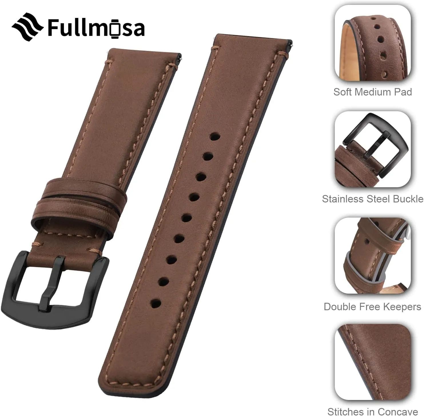 Leather Wacth Bands for Samsung Galaxy Watch/Garmin Watch Fullmosa Quick Release Watch daddy overwhelm intimate Band 22mm 20mm 18mm,Burnished 