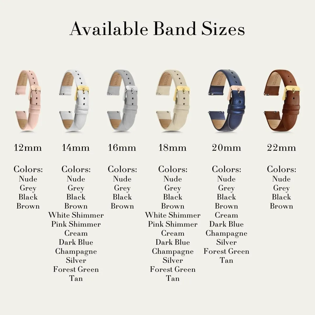 Leather Watch Band - Quick Release 18mm, 20mm, 22mm bleach Easy Interchangeable Strap Black 