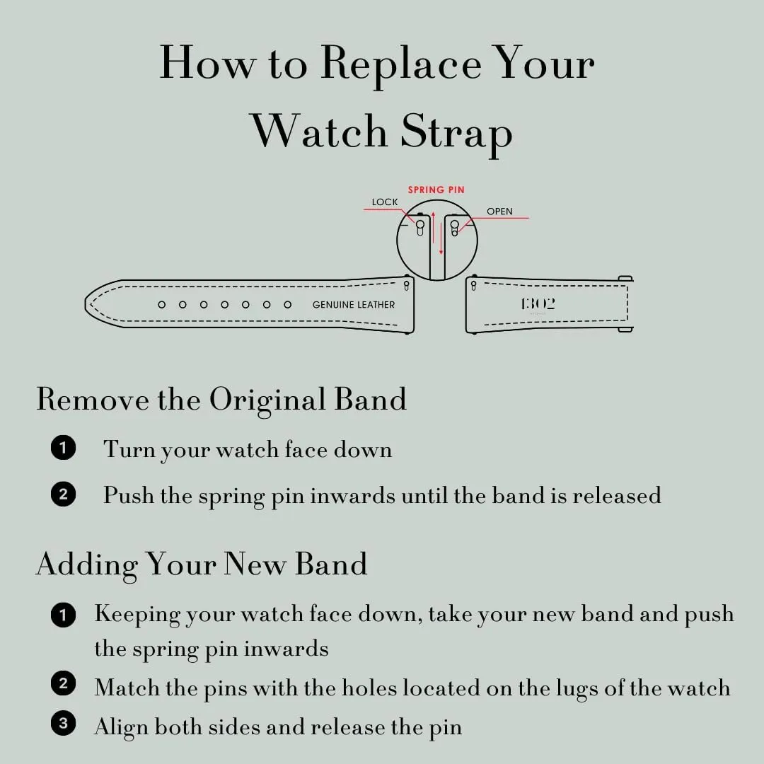Leather Watch Band - Quick Release 18mm, 20mm, 22mm bleach Easy Interchangeable Strap Black 