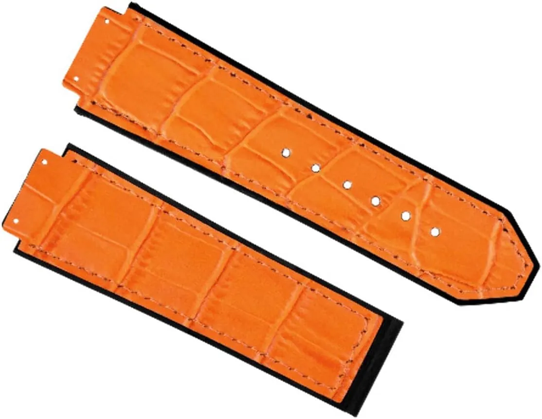 Leather Watch Band Strap Rubber Compatible With dress projection cooper Big Bang Ceramic Orange Ewatchparts 26mm 
