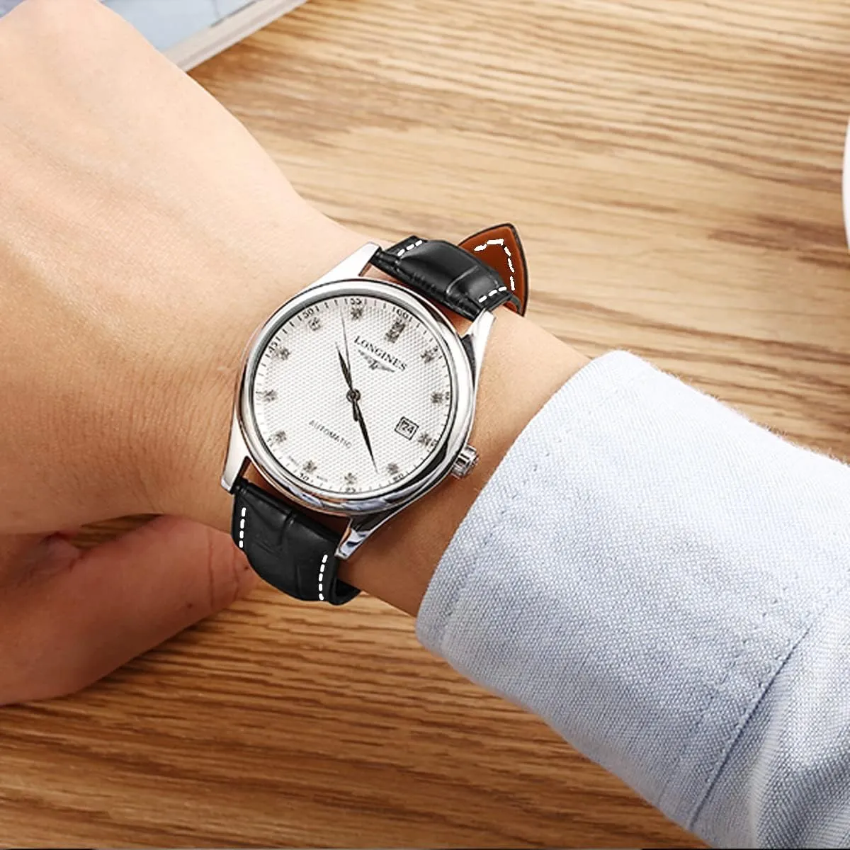 Leather Watch Bands Deployment Butterfly Buckle 18mm 20mm 22mm 24mm Blue Black Brown Calfskin Replacement Watch Strap for Men & Women heritage Moran Quick Release 